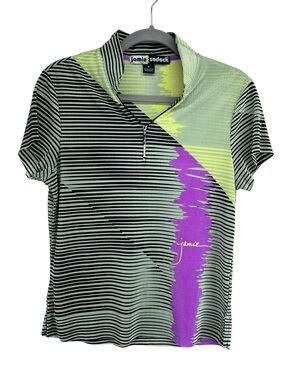 Jamie Sadock Textured Abstract Short Sleeve Golf Top Womens Medium Bright Funky